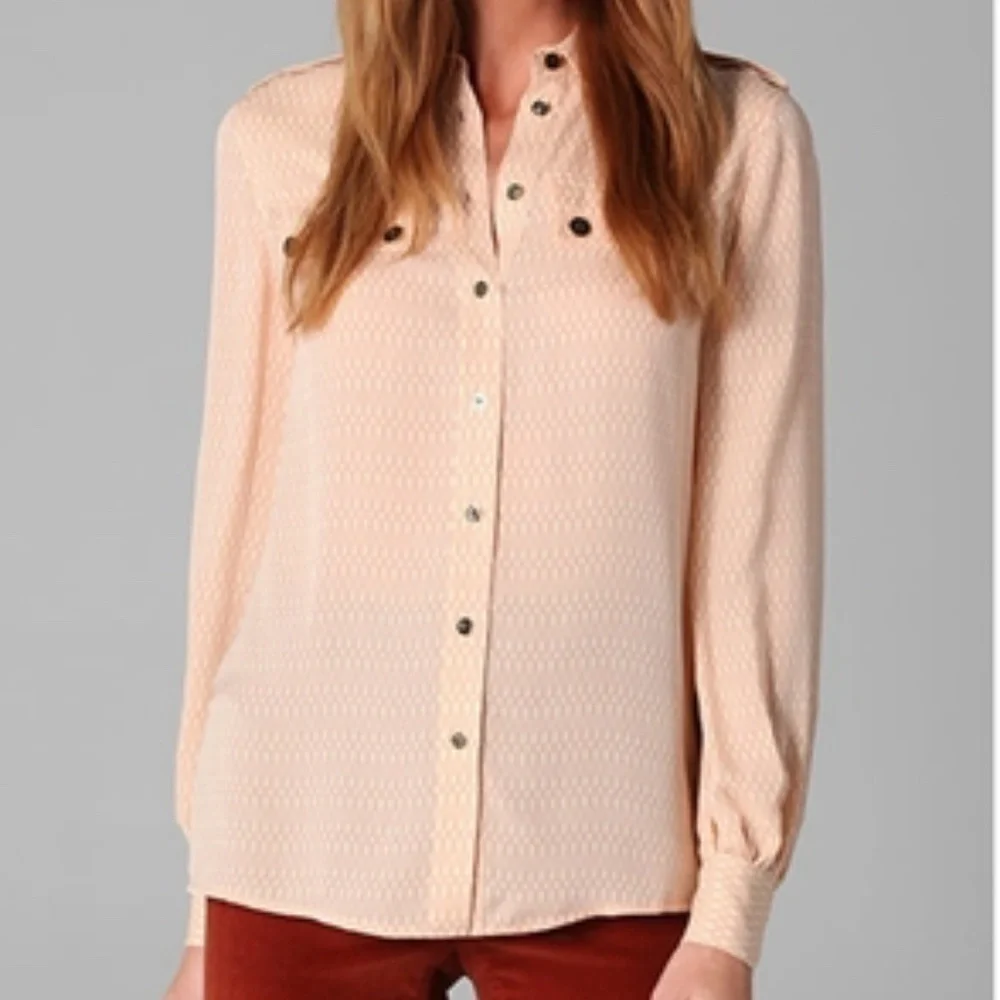Tory Burch Ferguson 100% Silk Pink & Cream Patterned Blouse Top • Size 2 🔴